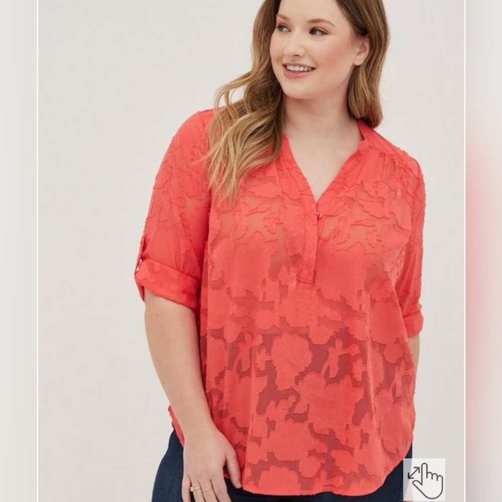 Torrid Coral Sheer Floral Blouse